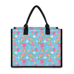 Pink Ice Cream Pattern Print Canvas Tote Bag