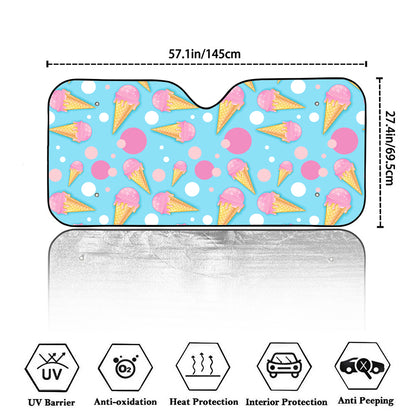 Pink Ice Cream Pattern Print Car Windshield Sun Shade