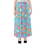 Pink Ice Cream Pattern Print Chiffon Maxi Skirt