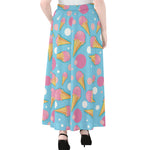 Pink Ice Cream Pattern Print Chiffon Maxi Skirt