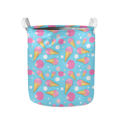 Pink Ice Cream Pattern Print Collapsible Laundry Basket