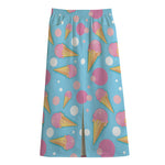 Pink Ice Cream Pattern Print Cotton Front Slit Maxi Skirt