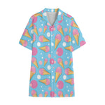 Pink Ice Cream Pattern Print Cotton Hawaiian Shirt