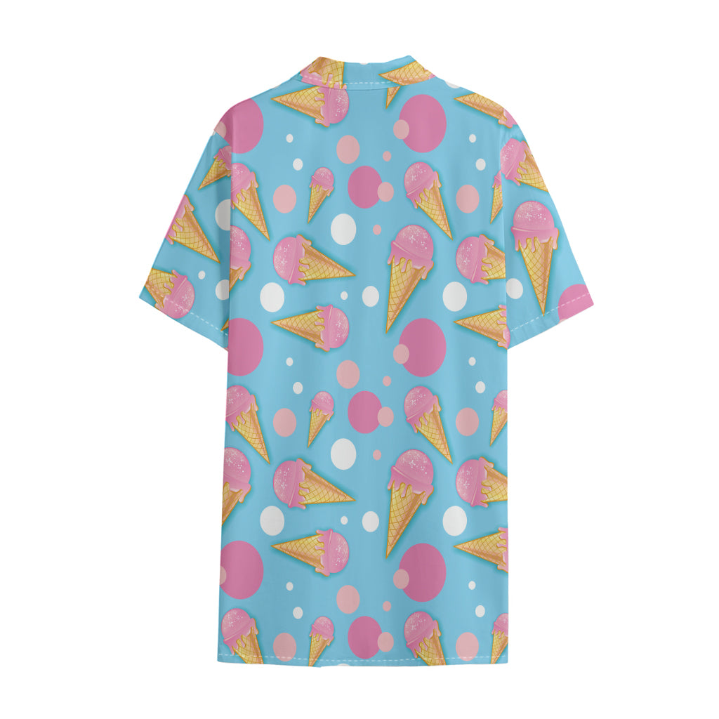 Pink Ice Cream Pattern Print Cotton Hawaiian Shirt