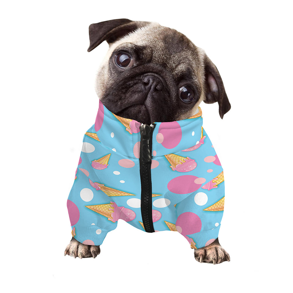 Pink Ice Cream Pattern Print Dog Zip Up Jacket