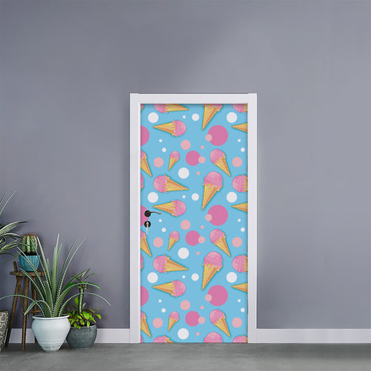 Pink Ice Cream Pattern Print Door Sticker
