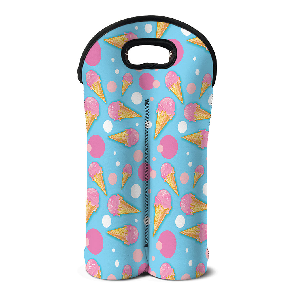 Pink Ice Cream Pattern Print Double Neoprene Wine Tote