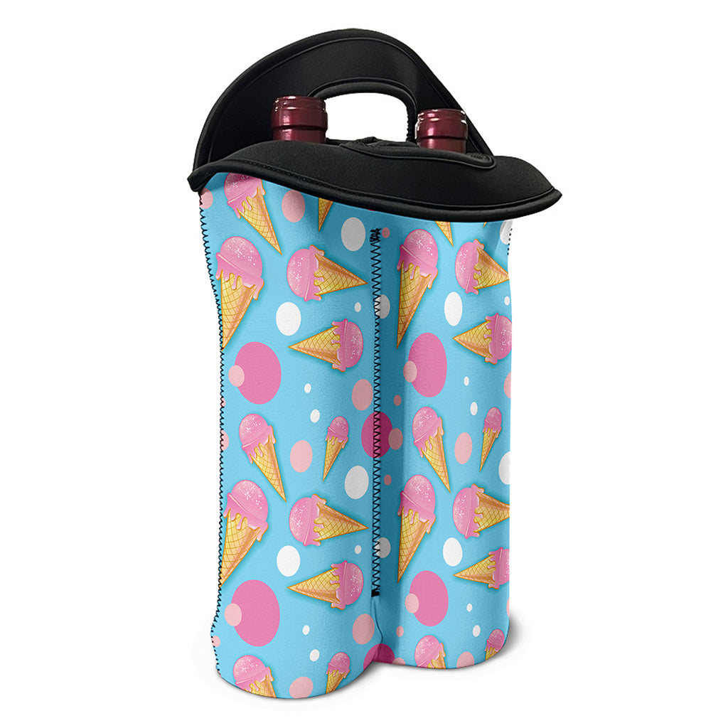 Pink Ice Cream Pattern Print Double Neoprene Wine Tote
