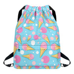 Pink Ice Cream Pattern Print Drawstring Backpack
