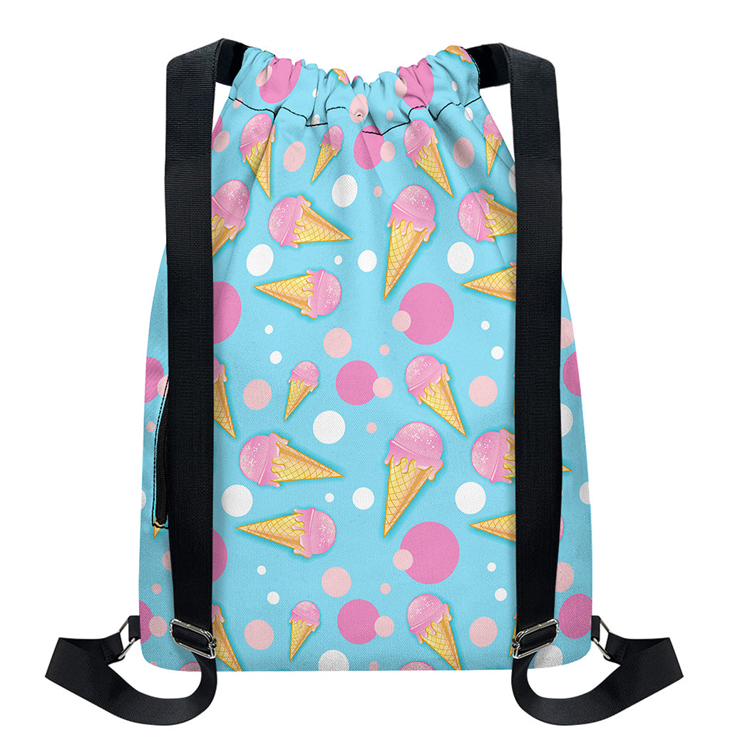Pink Ice Cream Pattern Print Drawstring Backpack