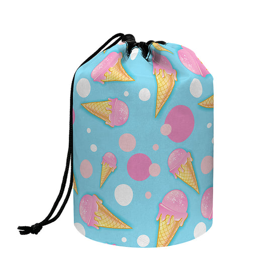 Pink Ice Cream Pattern Print Drawstring Makeup Bag