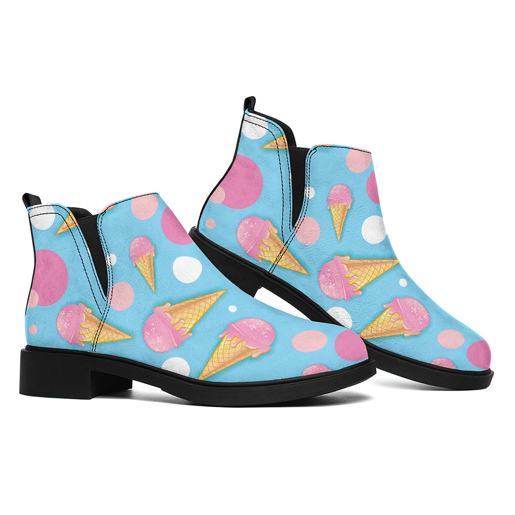 Pink Ice Cream Pattern Print Flat Ankle Boots