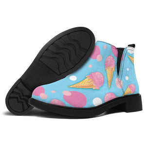 Pink Ice Cream Pattern Print Flat Ankle Boots