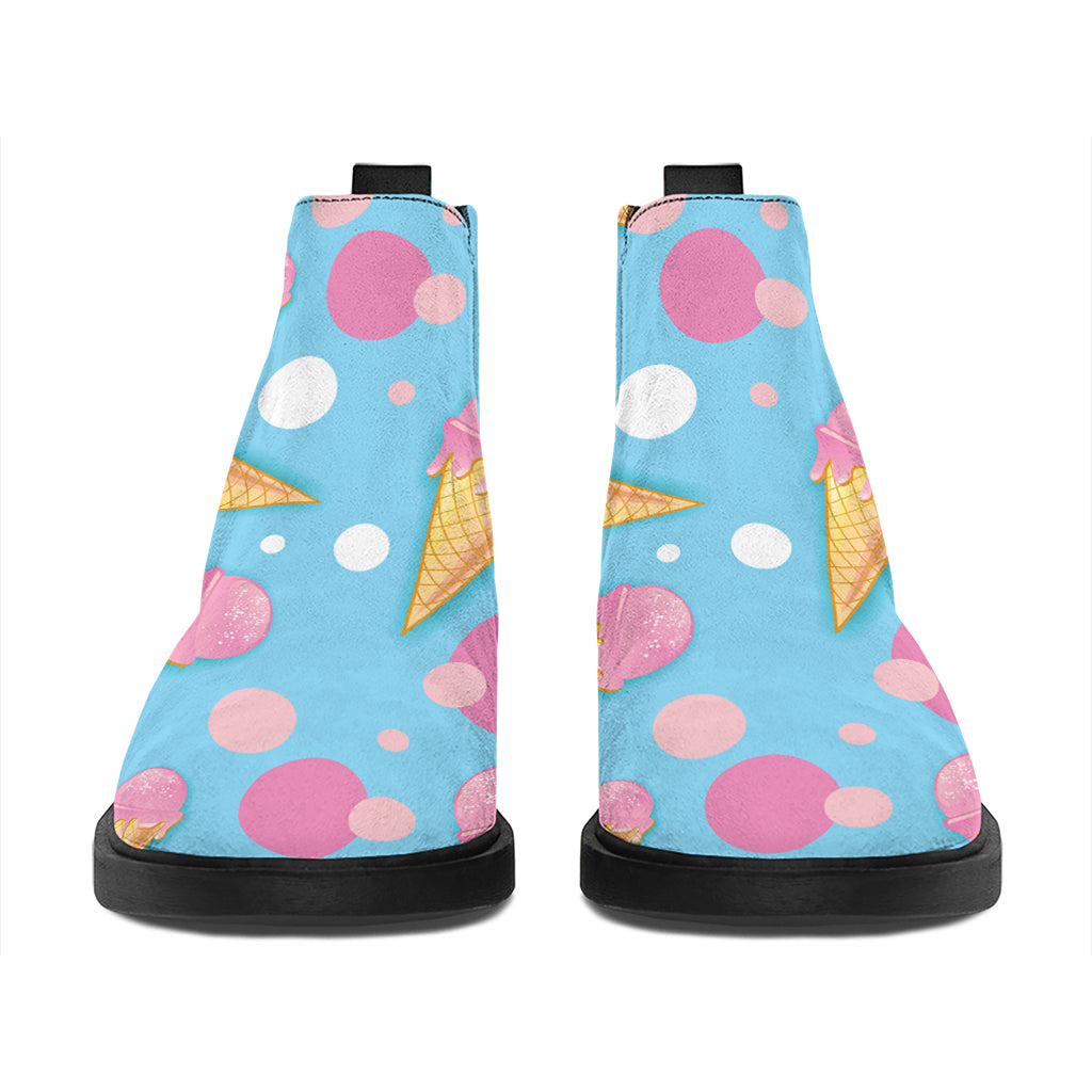 Pink Ice Cream Pattern Print Flat Ankle Boots