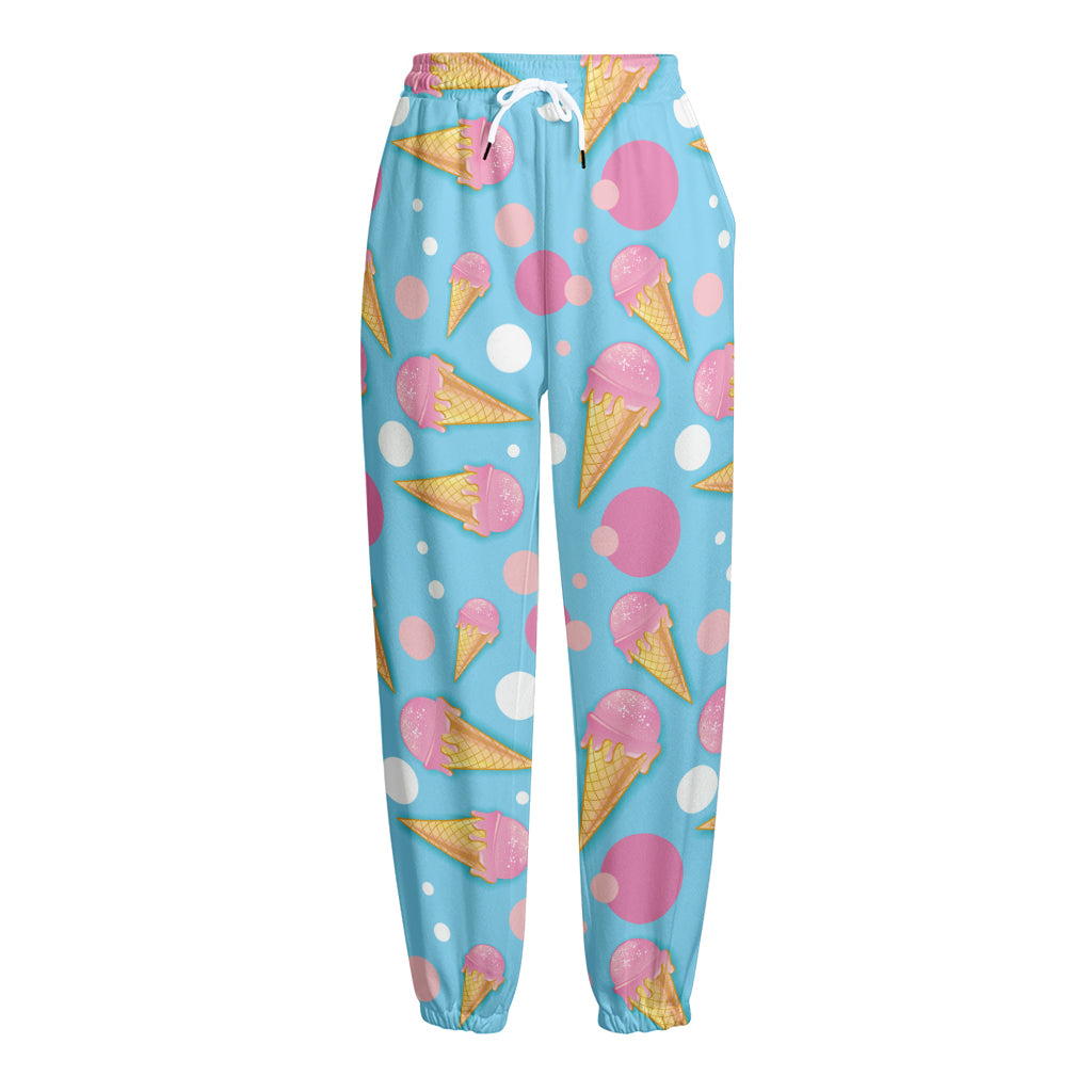 Pink Ice Cream Pattern Print Fleece Lined Knit Pants