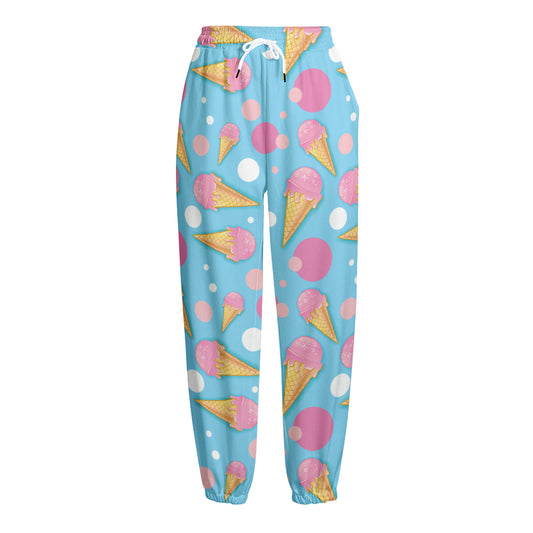 Pink Ice Cream Pattern Print Fleece Lined Knit Pants
