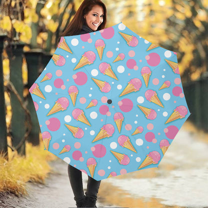 Pink Ice Cream Pattern Print Foldable Umbrella