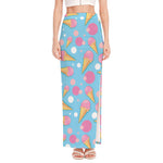 Pink Ice Cream Pattern Print High Slit Maxi Skirt