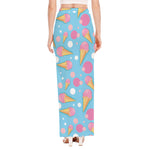 Pink Ice Cream Pattern Print High Slit Maxi Skirt