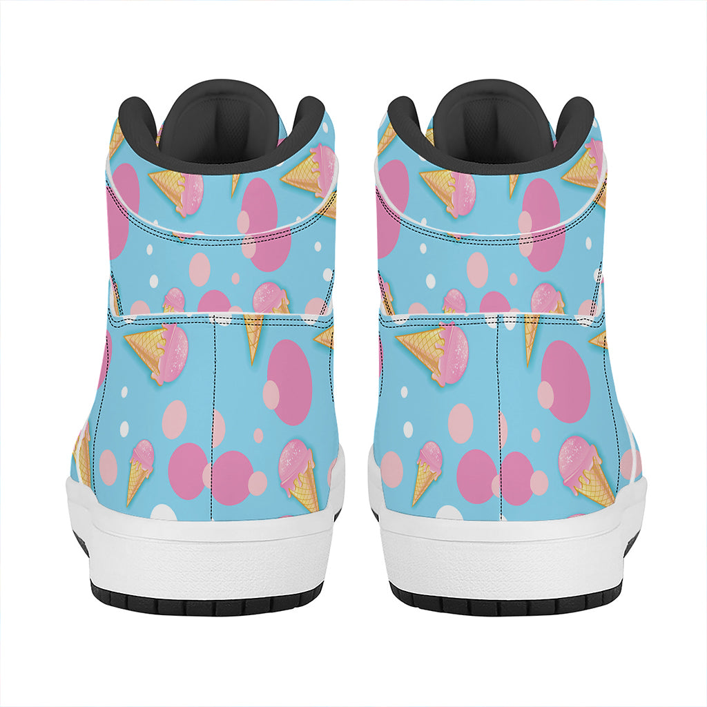 Pink Ice Cream Pattern Print High Top Leather Sneakers