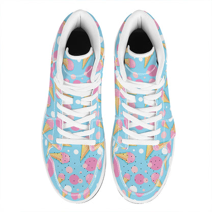 Pink Ice Cream Pattern Print High Top Leather Sneakers