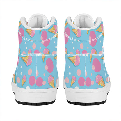 Pink Ice Cream Pattern Print High Top Leather Sneakers