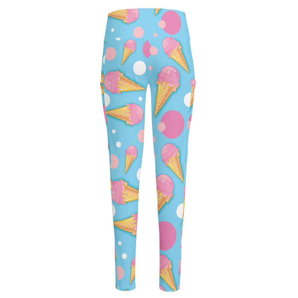 Pink Ice Cream Pattern Print High-Waisted Pocket Leggings