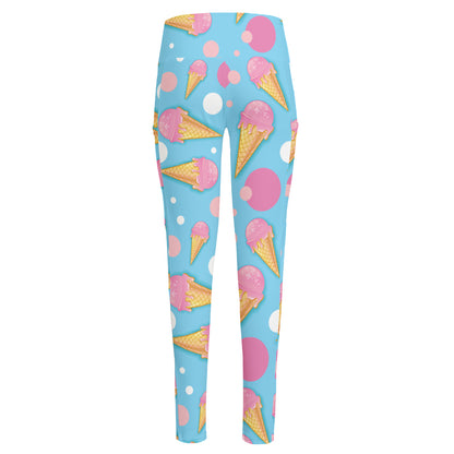 Pink Ice Cream Pattern Print High-Waisted Pocket Leggings