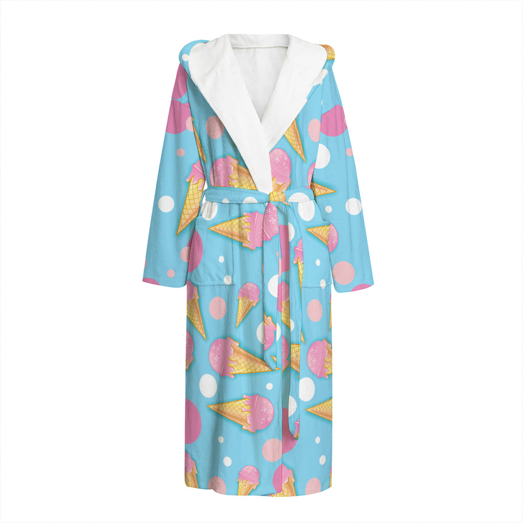 Pink Ice Cream Pattern Print Hooded Bathrobe