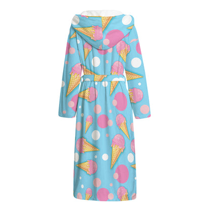 Pink Ice Cream Pattern Print Hooded Bathrobe