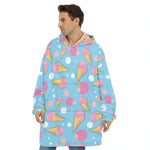 Pink Ice Cream Pattern Print Hoodie Blanket