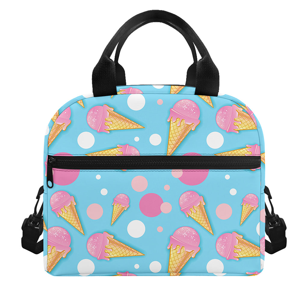 Pink Ice Cream Pattern Print Insulated Lunch Bag