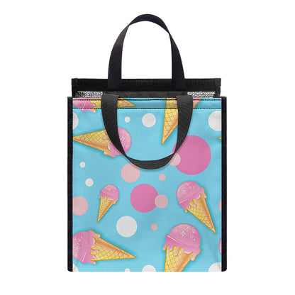 Pink Ice Cream Pattern Print Insulated Lunch Tote