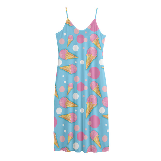 Pink Ice Cream Pattern Print Jersey Midi Cami Dress