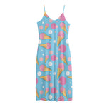 Pink Ice Cream Pattern Print Jersey Midi Cami Dress