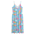 Pink Ice Cream Pattern Print Jersey Midi Cami Dress