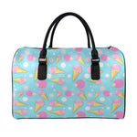 Pink Ice Cream Pattern Print Leather Duffle Bag