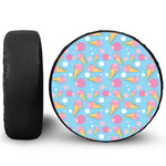 Pink Ice Cream Pattern Print Leather Spare Tire Cover