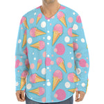 Pink Ice Cream Pattern Print Long Sleeve Baseball Jersey