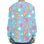 Pink Ice Cream Pattern Print Long Sleeve Baseball Jersey