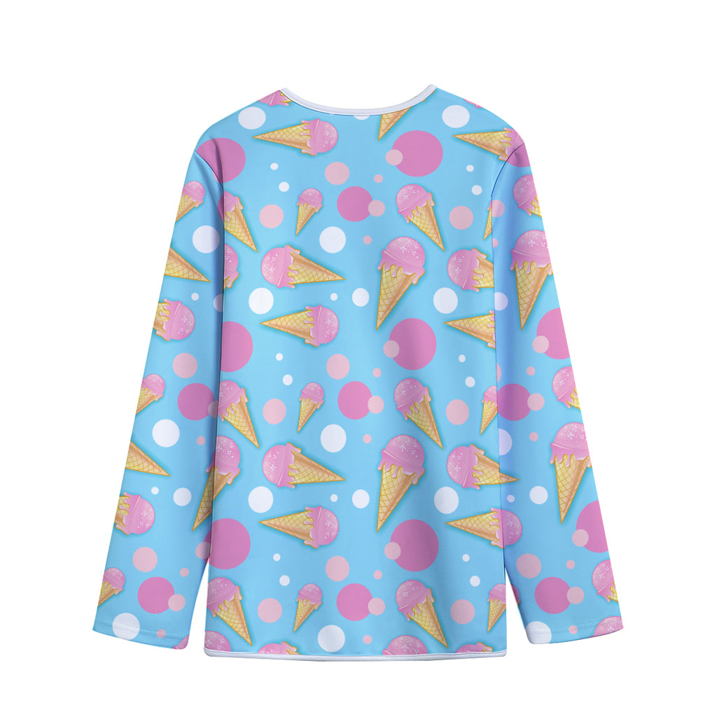 Pink Ice Cream Pattern Print Long Sleeve Short Coat