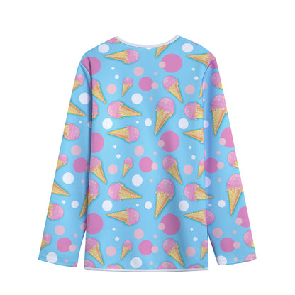 Pink Ice Cream Pattern Print Long Sleeve Short Coat