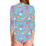 Pink Ice Cream Pattern Print Long Sleeve Swimsuit