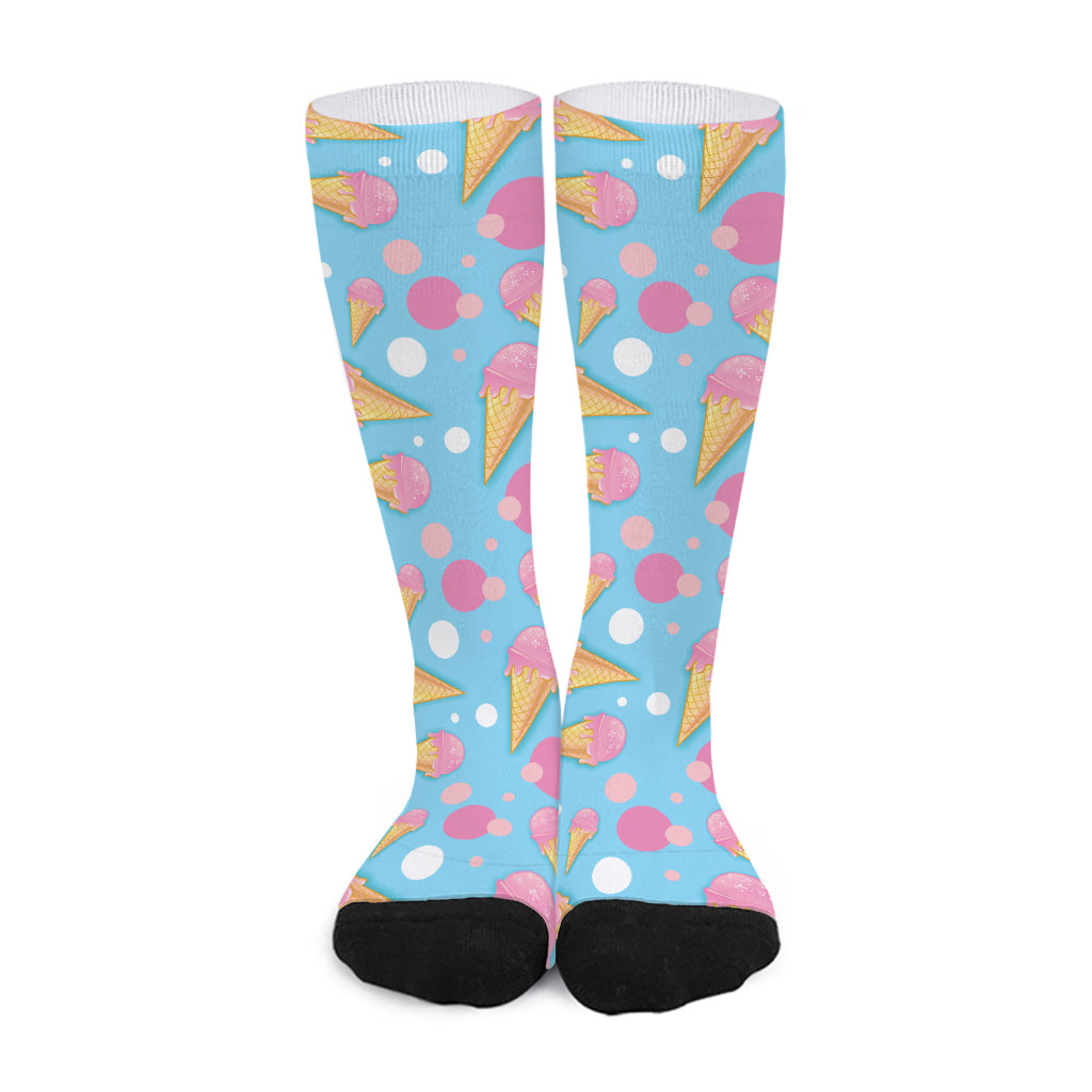 Pink Ice Cream Pattern Print Long Socks