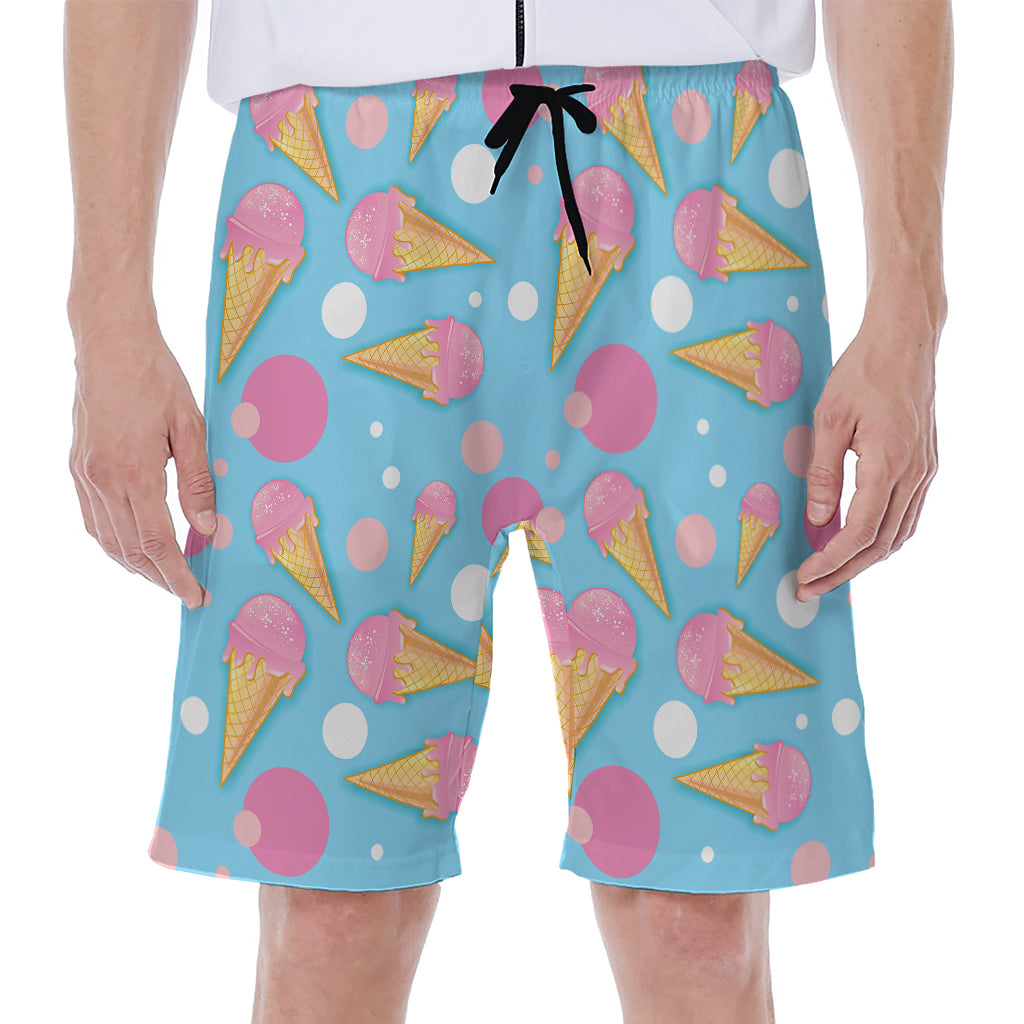Pink Ice Cream Pattern Print Men's Beach Shorts