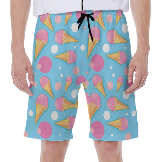 Pink Ice Cream Pattern Print Men's Beach Shorts