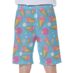 Pink Ice Cream Pattern Print Men's Beach Shorts