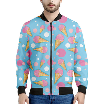 Pink Ice Cream Pattern Print Men's Bomber Jacket