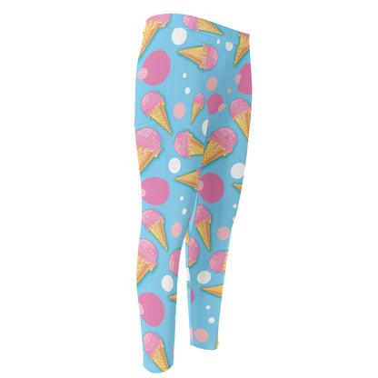 Pink Ice Cream Pattern Print Men's Compression Pants