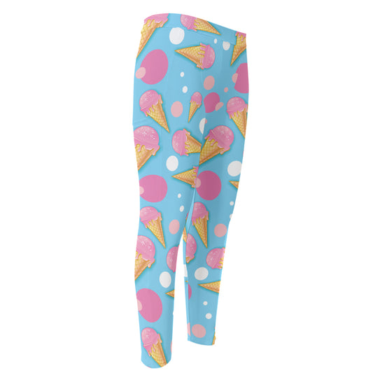 Pink Ice Cream Pattern Print Men's Compression Pants
